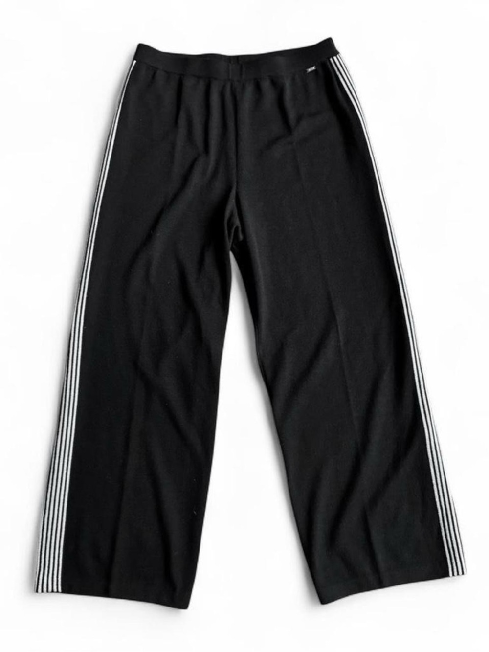 St. John black wide leg trousers knit with white stripes Size M